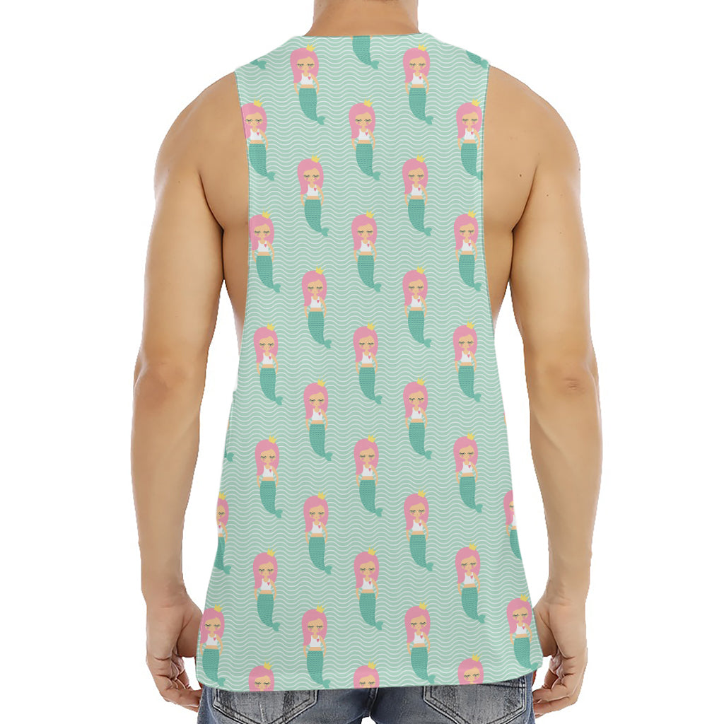 Cute Mermaid Pattern Print Men's Muscle Tank Top