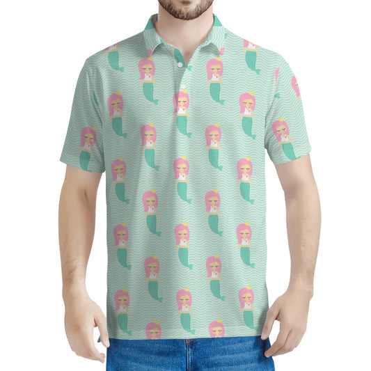 Cute Mermaid Pattern Print Men's Polo Shirt