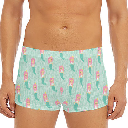 Cute Mermaid Pattern Print Men's Short Boxer Briefs