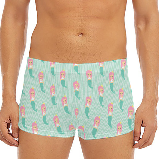 Cute Mermaid Pattern Print Men's Short Boxer Briefs
