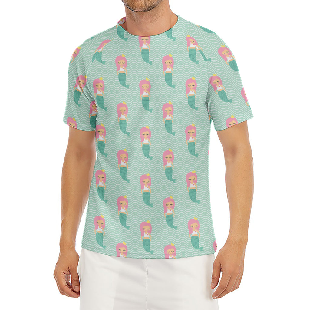 Cute Mermaid Pattern Print Men's Short Sleeve Rash Guard