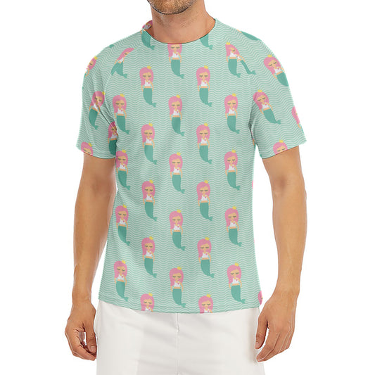 Cute Mermaid Pattern Print Men's Short Sleeve Rash Guard