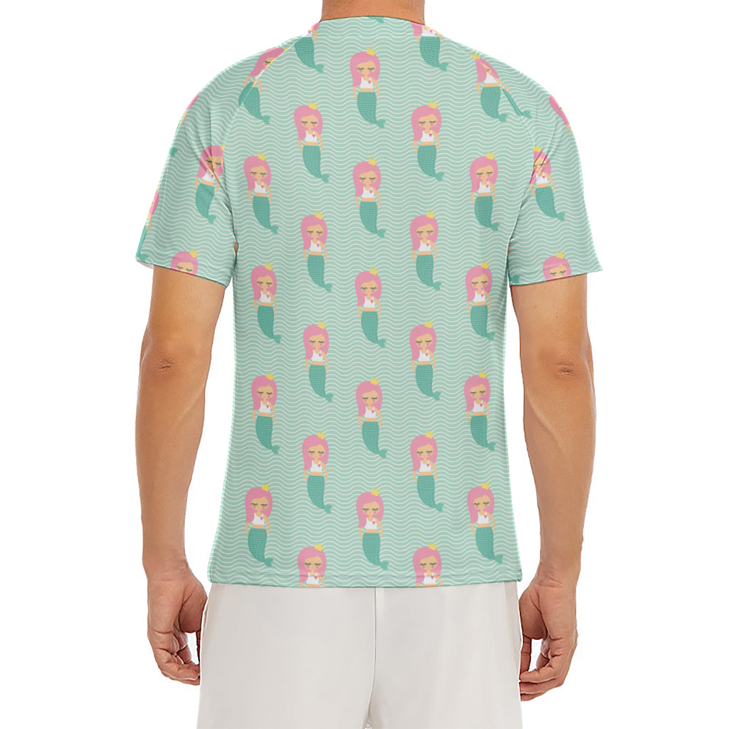Cute Mermaid Pattern Print Men's Short Sleeve Rash Guard