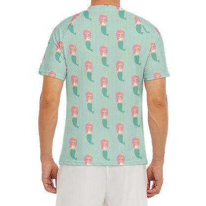 Cute Mermaid Pattern Print Men's Short Sleeve Rash Guard