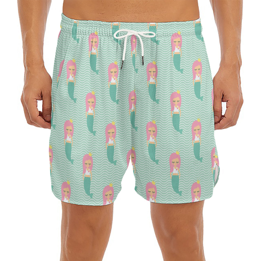 Cute Mermaid Pattern Print Men's Split Running Shorts