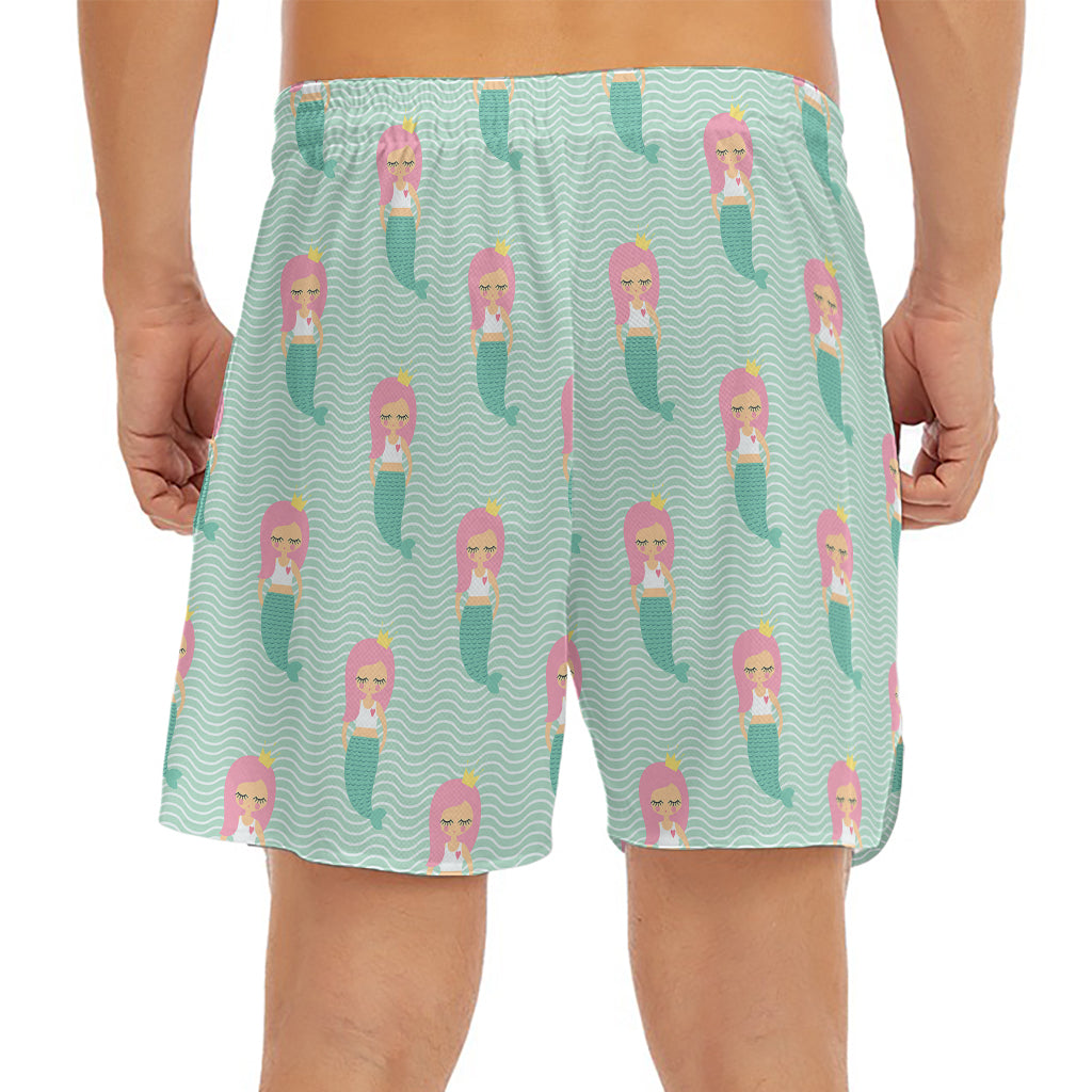 Cute Mermaid Pattern Print Men's Split Running Shorts