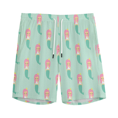 Cute Mermaid Pattern Print Men's Sports Shorts