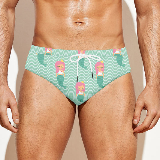 Cute Mermaid Pattern Print Men's Swim Briefs