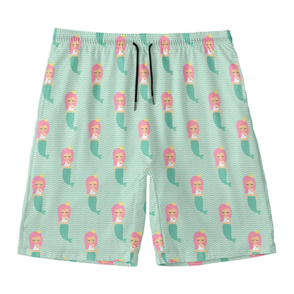 Cute Mermaid Pattern Print Men's Swim Trunks