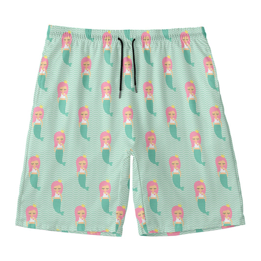Cute Mermaid Pattern Print Men's Swim Trunks