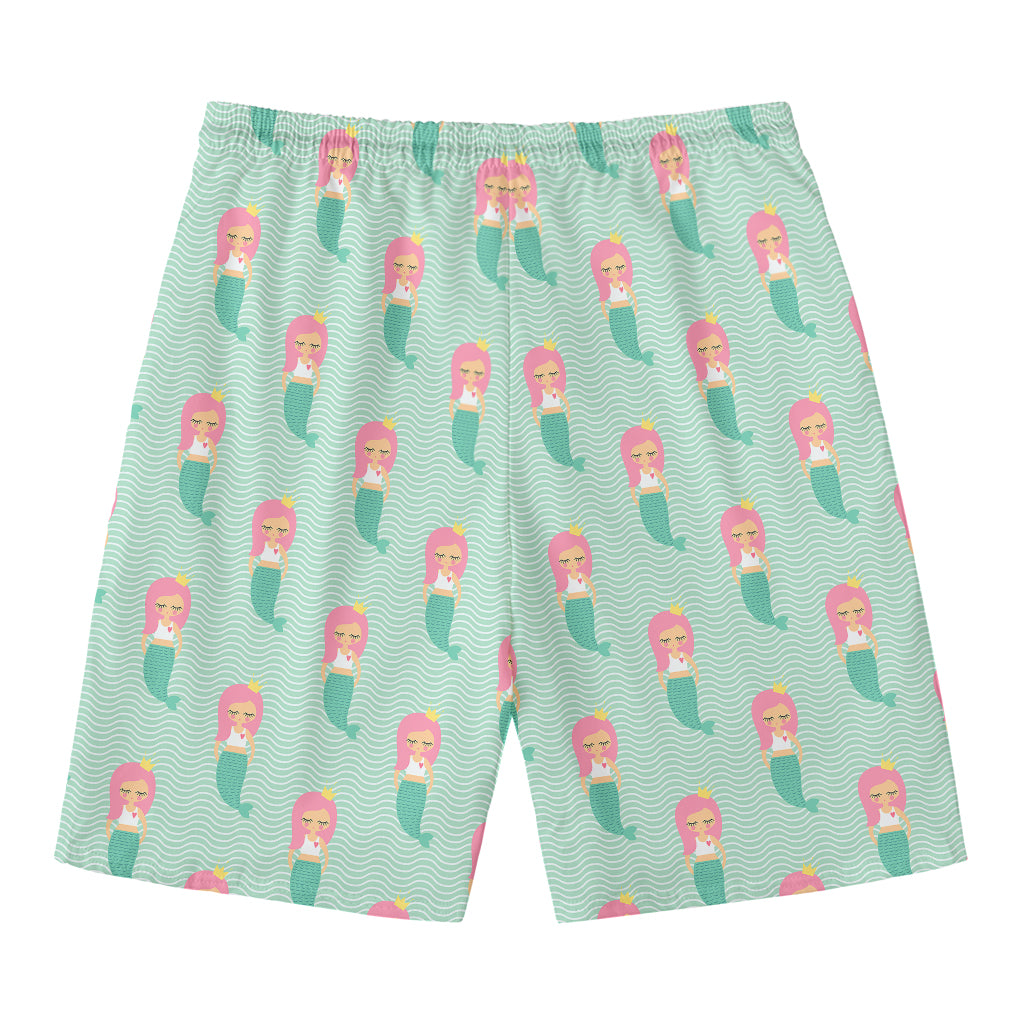 Cute Mermaid Pattern Print Men's Swim Trunks