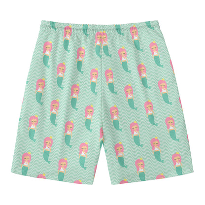 Cute Mermaid Pattern Print Men's Swim Trunks