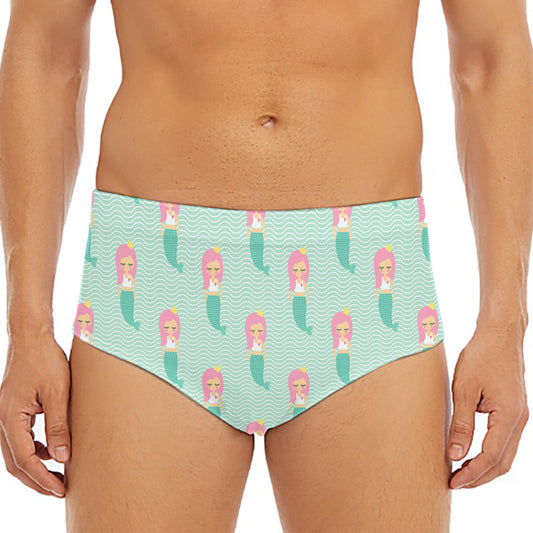 Cute Mermaid Pattern Print Men's Triangle Swim Briefs
