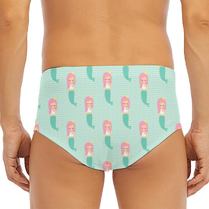 Cute Mermaid Pattern Print Men's Triangle Swim Briefs