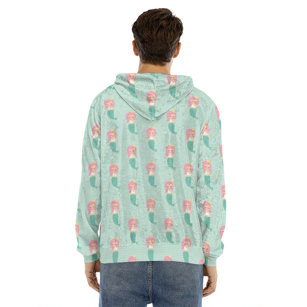 Cute Mermaid Pattern Print Men's Velvet Pullover Hoodie
