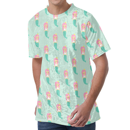 Cute Mermaid Pattern Print Men's Velvet T-Shirt