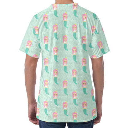 Cute Mermaid Pattern Print Men's Velvet T-Shirt