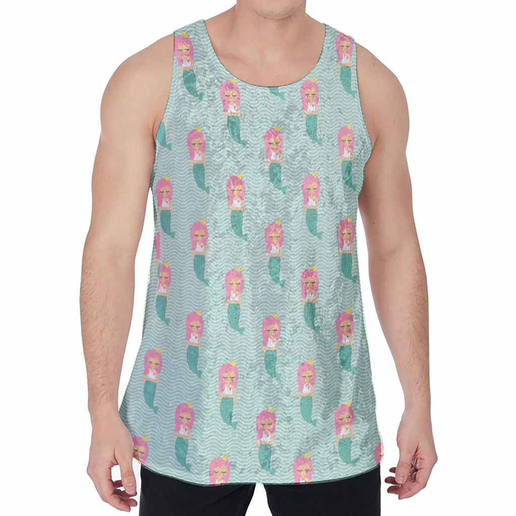 Cute Mermaid Pattern Print Men's Velvet Tank Top
