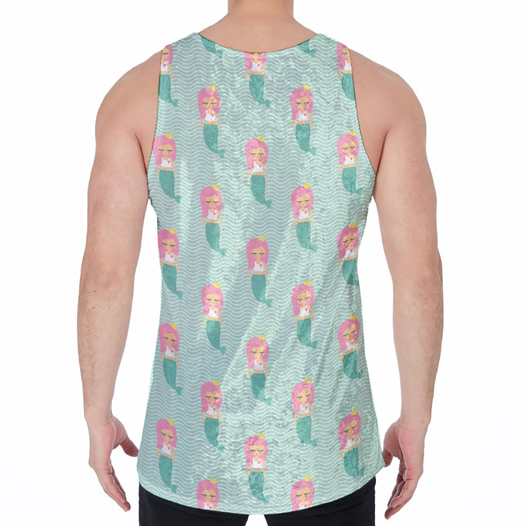 Cute Mermaid Pattern Print Men's Velvet Tank Top
