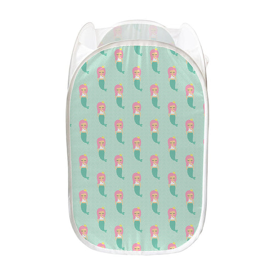 Cute Mermaid Pattern Print Mesh Laundry Hamper