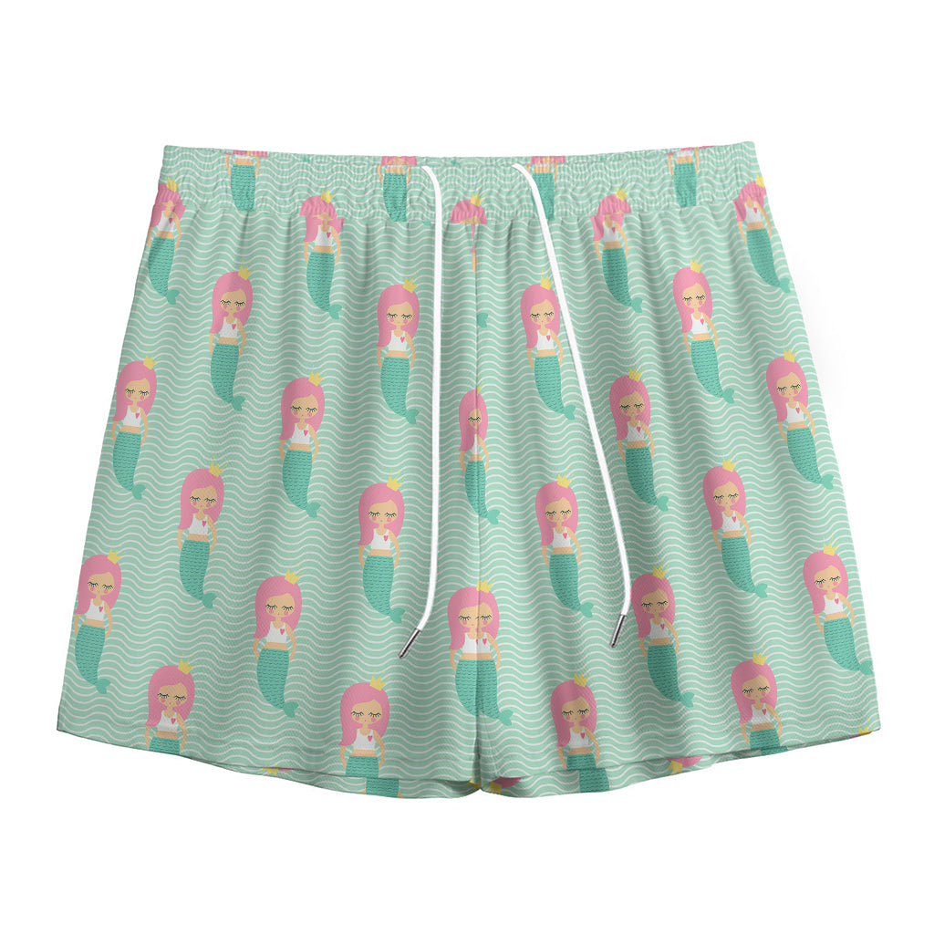 Cute Mermaid Pattern Print Mesh Shorts