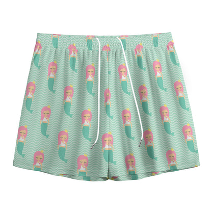 Cute Mermaid Pattern Print Mesh Shorts