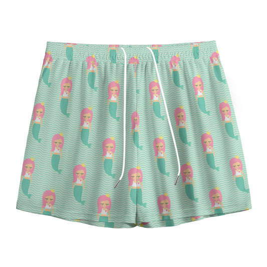 Cute Mermaid Pattern Print Mesh Shorts