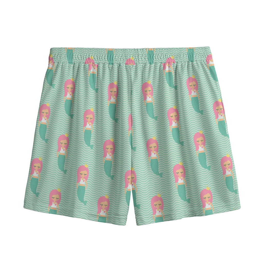 Cute Mermaid Pattern Print Mesh Shorts