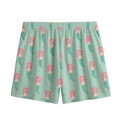 Cute Mermaid Pattern Print Mesh Shorts