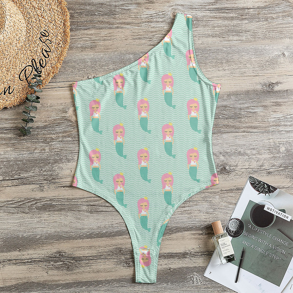 Cute Mermaid Pattern Print One Shoulder Bodysuit