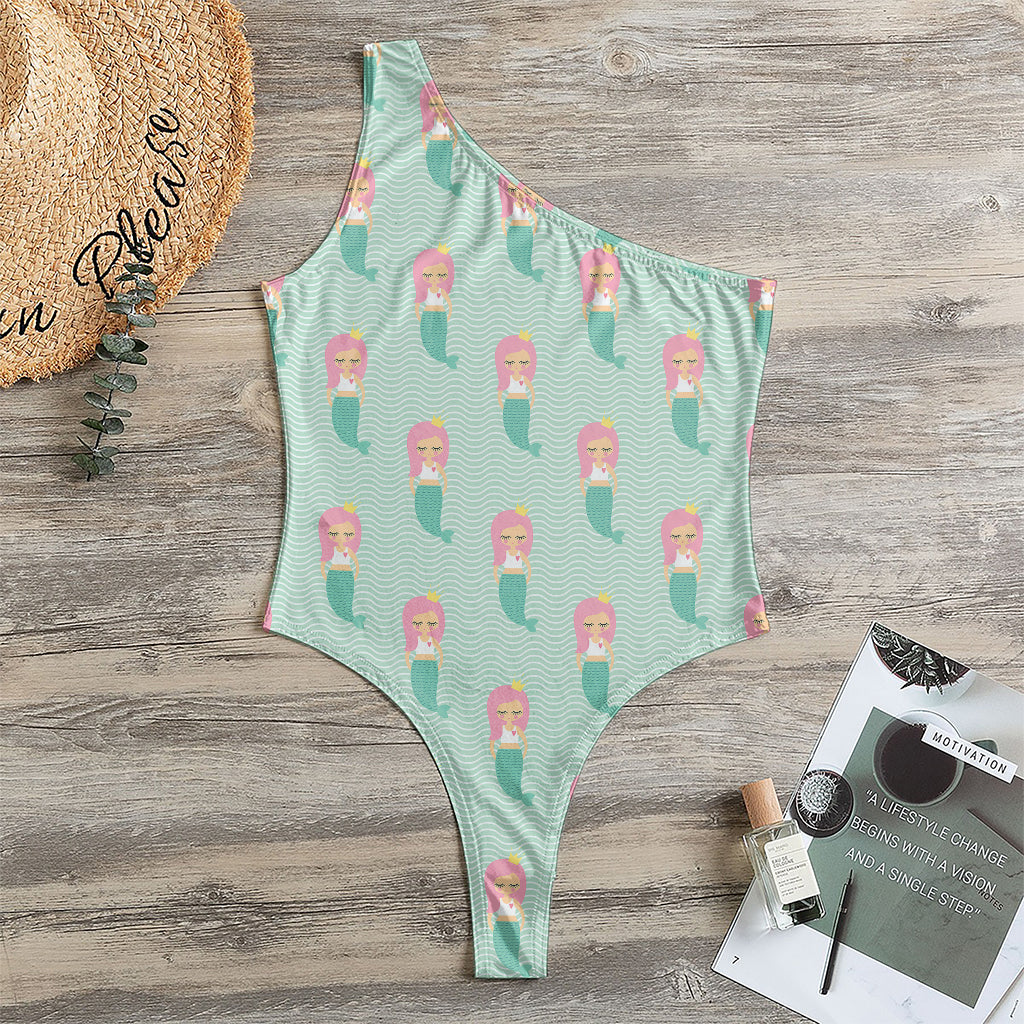 Cute Mermaid Pattern Print One Shoulder Bodysuit