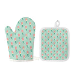 Cute Mermaid Pattern Print Oven Mitt And Pot Holder Set