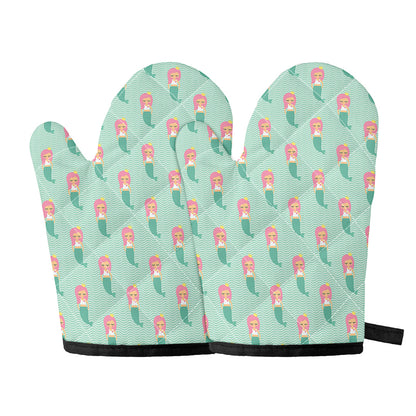 Cute Mermaid Pattern Print Oven Mitts