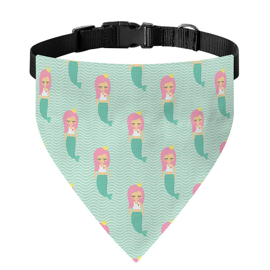 Cute Mermaid Pattern Print Over The Collar Dog Bandana