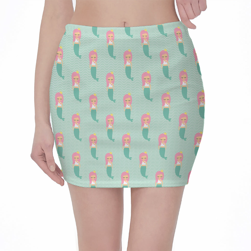 Cute Mermaid Pattern Print Pencil Mini Skirt