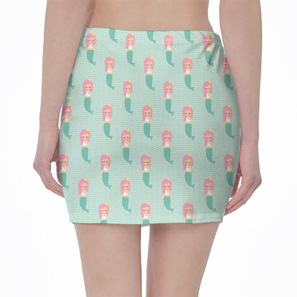 Cute Mermaid Pattern Print Pencil Mini Skirt