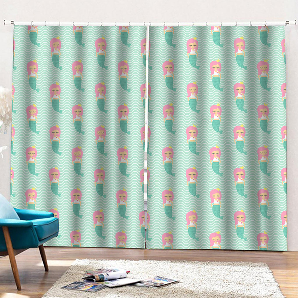 Cute Mermaid Pattern Print Pencil Pleat Curtains