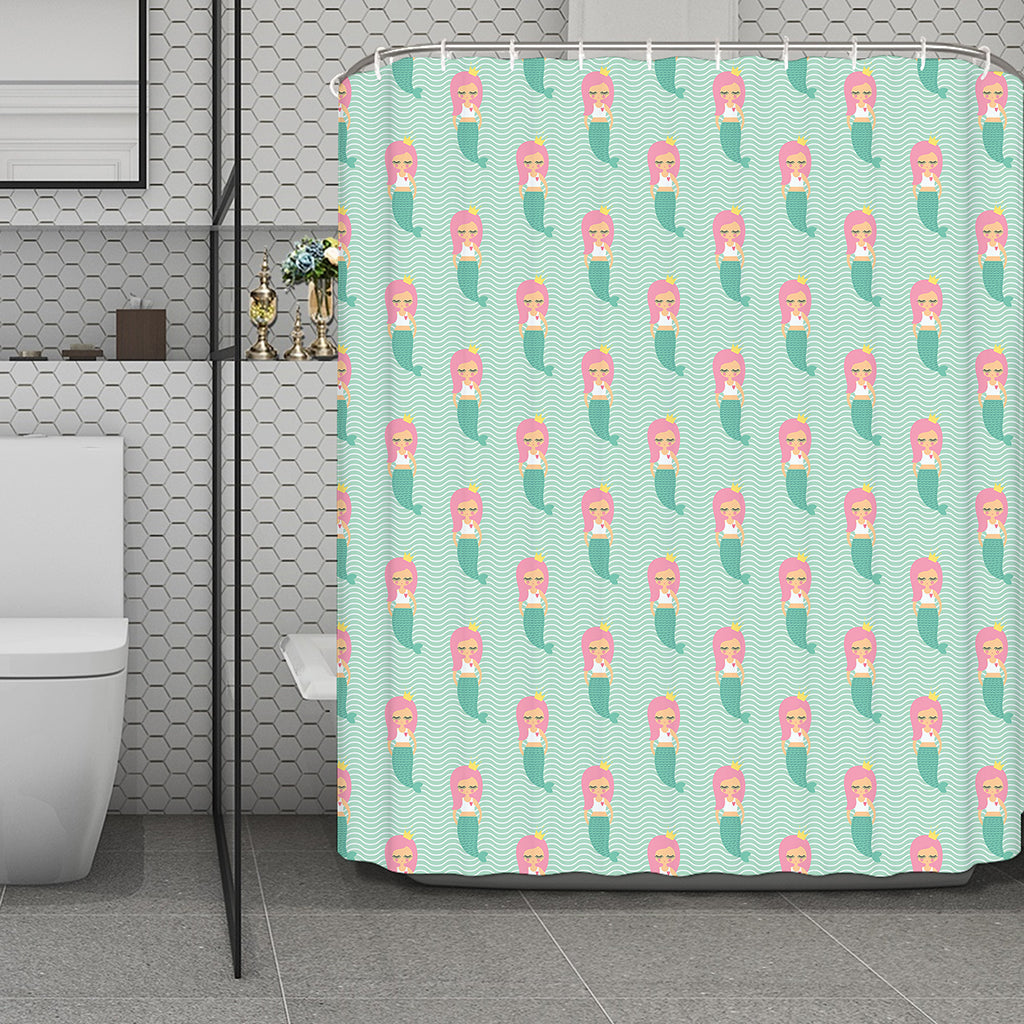 Cute Mermaid Pattern Print Polyester Shower Curtain