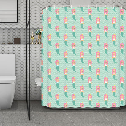 Cute Mermaid Pattern Print Polyester Shower Curtain