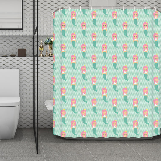 Cute Mermaid Pattern Print Polyester Shower Curtain