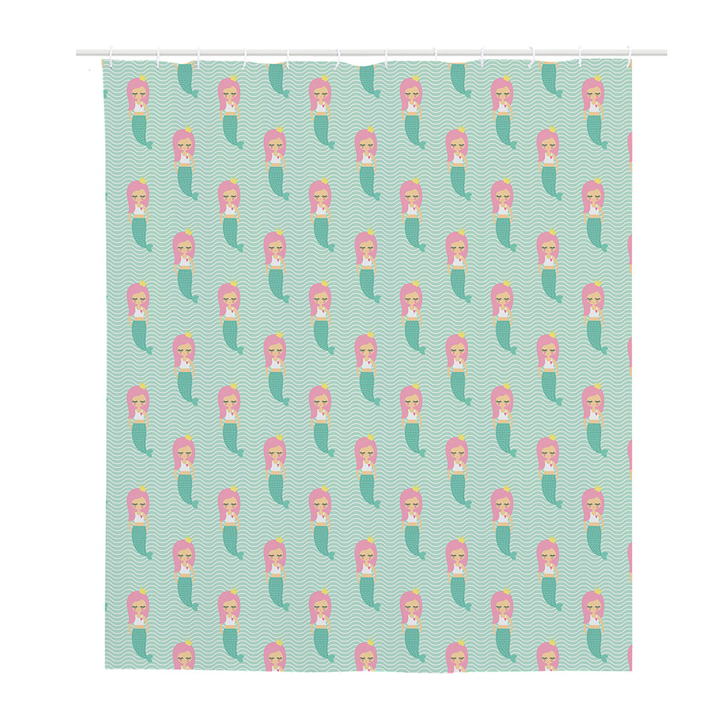 Cute Mermaid Pattern Print Polyester Shower Curtain