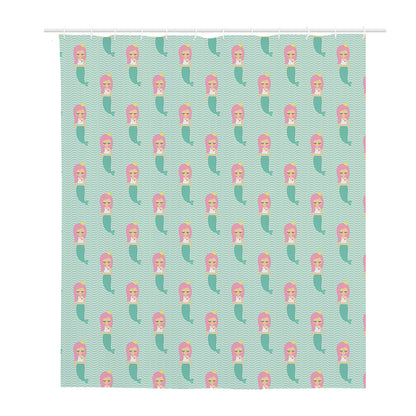 Cute Mermaid Pattern Print Polyester Shower Curtain