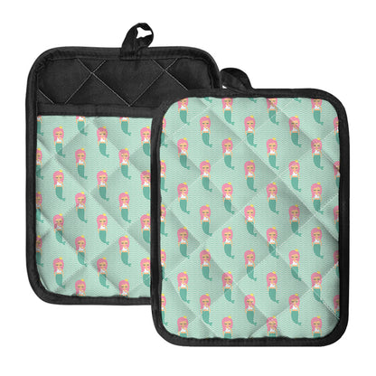Cute Mermaid Pattern Print Pot Holders With Pocket