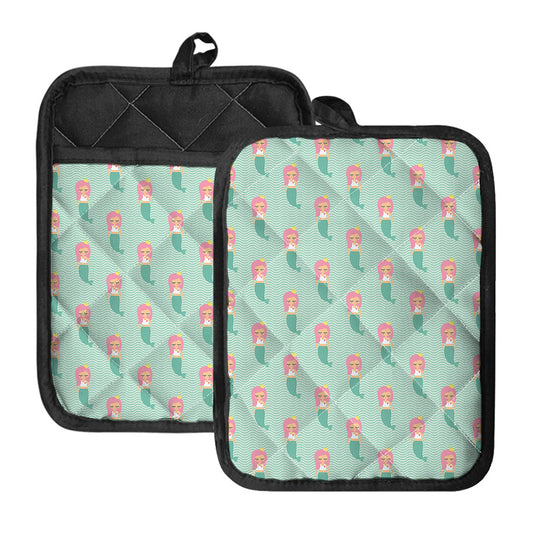 Cute Mermaid Pattern Print Pot Holders With Pocket
