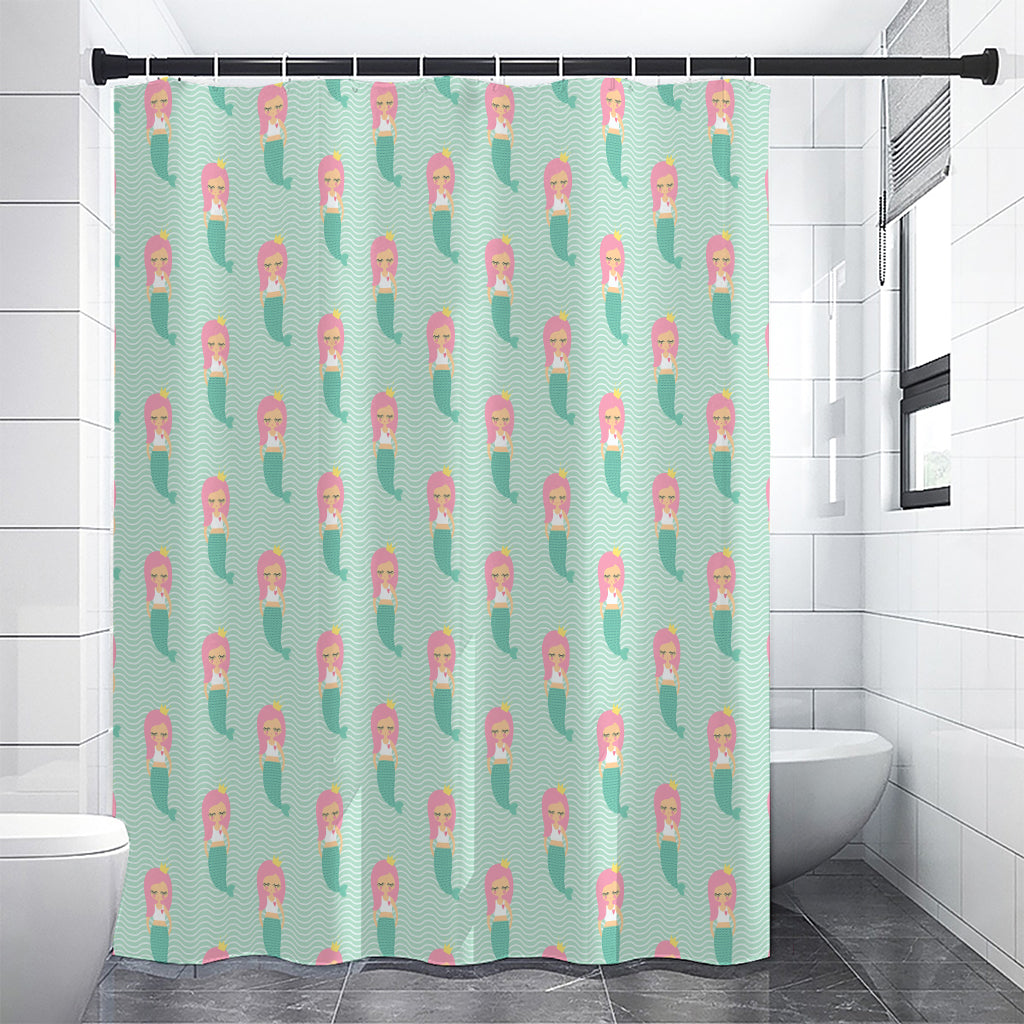 Cute Mermaid Pattern Print Premium Shower Curtain