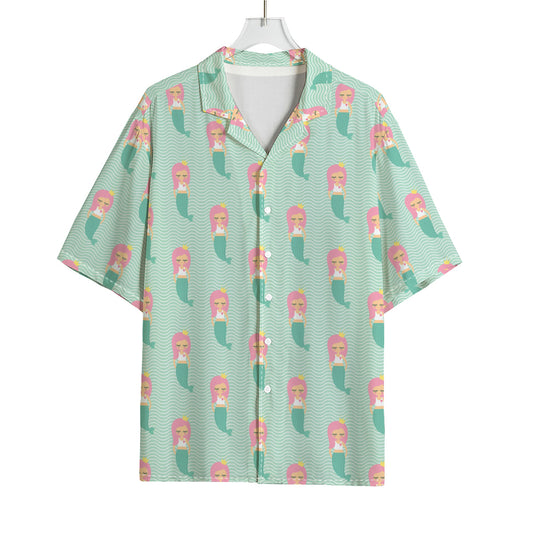 Cute Mermaid Pattern Print Rayon Hawaiian Shirt