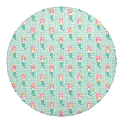 Cute Mermaid Pattern Print Round Blanket