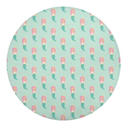 Cute Mermaid Pattern Print Round Blanket