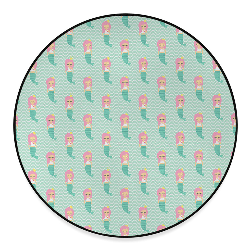 Cute Mermaid Pattern Print Round Floor Mat