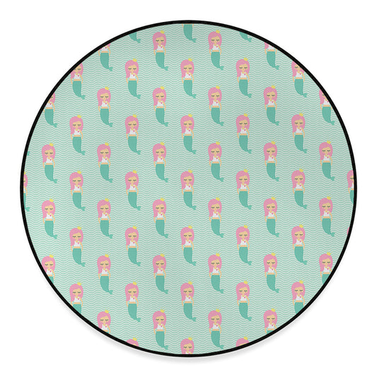 Cute Mermaid Pattern Print Round Floor Mat